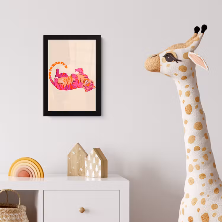 Tijger - Roze - Oranje fotolijst zwart zonder passe partout klein -usfeer4_kinderkamer
