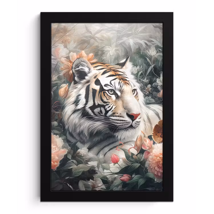 Tijger - Wilde dieren - Bloemen - Jungle fotolijst zwart zonder passe partout klein -3d