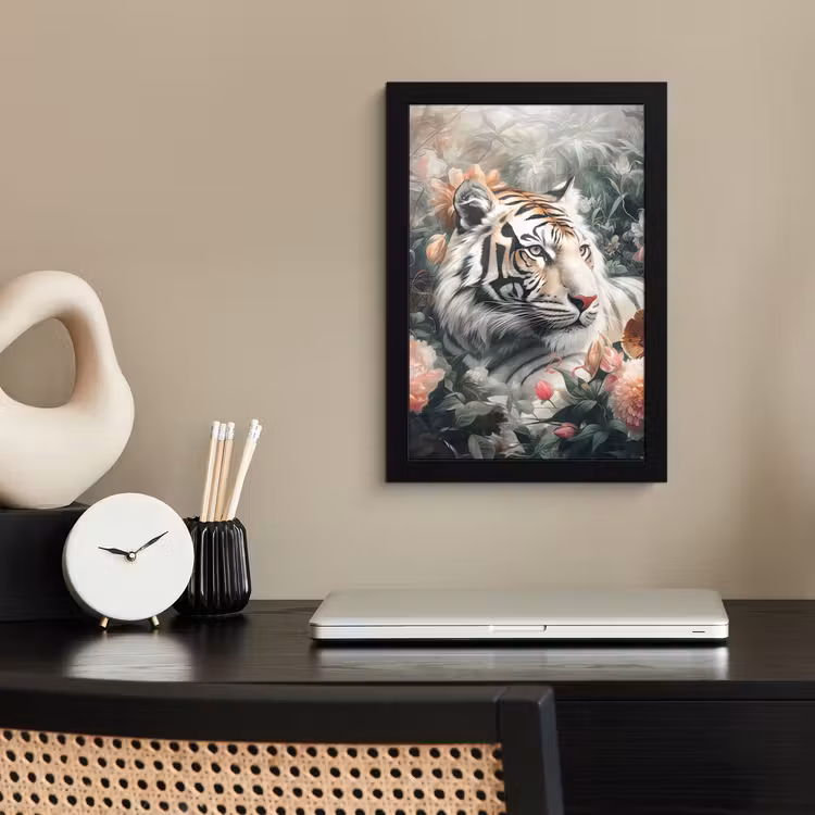 Tijger - Wilde dieren - Bloemen - Jungle fotolijst zwart zonder passe partout klein -sfeer1
