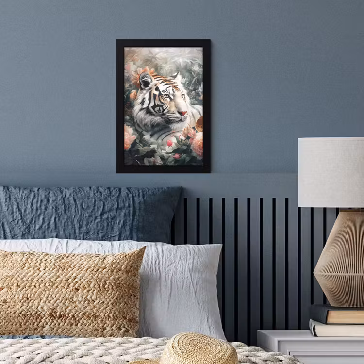 Tijger - Wilde dieren - Bloemen - Jungle fotolijst zwart zonder passe partout klein -sfeer3