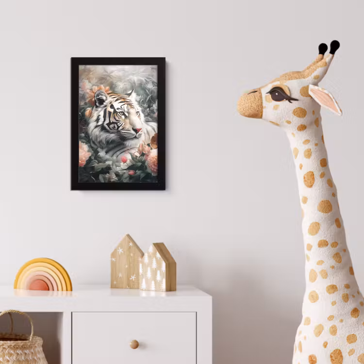 Tijger - Wilde dieren - Bloemen - Jungle fotolijst zwart zonder passe partout klein -usfeer4_kinderkamer