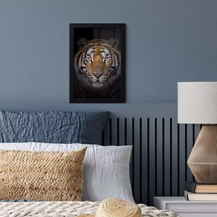 Tijger - Wilde dieren - Portret - Zwart - Dieren fotolijst zwart zonder passe partout klein -sfeer3