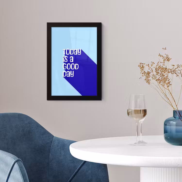 Today is a good day - Blauw - Schaduw fotolijst zwart zonder passe partout klein -sfeer4