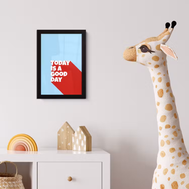 Today is a good day - Rood - lichtblauw fotolijst zwart zonder passe partout klein -usfeer4_kinderkamer