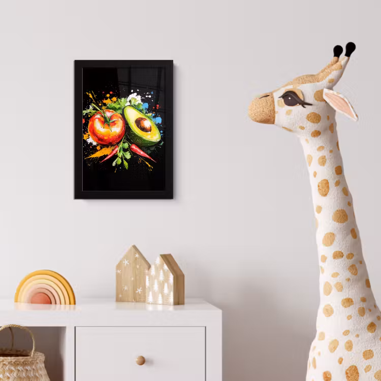 Tomaat - Avocado - Peper - Graffiti - Verf - Modern fotolijst zwart zonder passe partout klein -usfeer4_kinderkamer