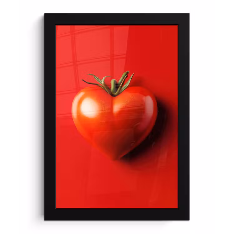 Tomaat - Rood - Hart fotolijst zwart zonder passe partout klein -3d