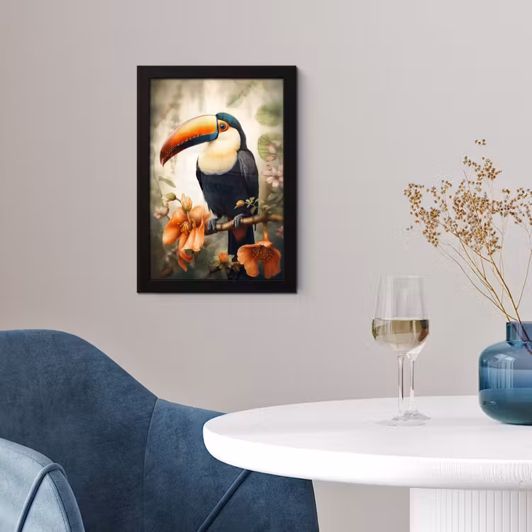 Toekan - Vogel - Bloemen - Planten fotolijst zwart zonder passe partout klein -sfeer4