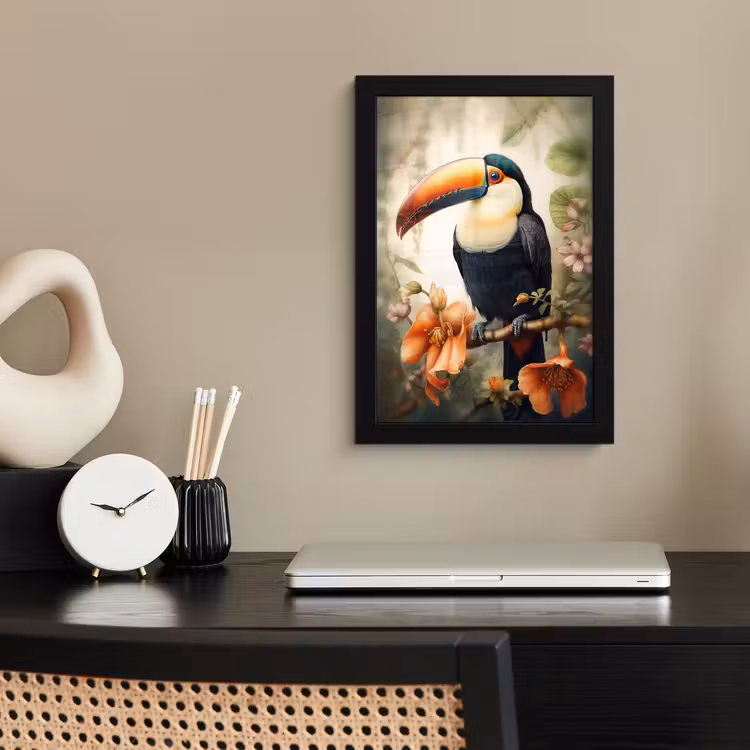 Toekan - Vogel - Bloemen - Planten fotolijst zwart zonder passe partout klein -sfeer1