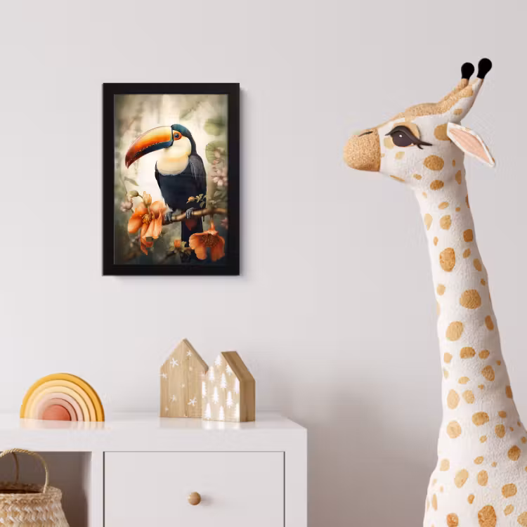 Toekan - Vogel - Bloemen - Planten fotolijst zwart zonder passe partout klein -usfeer4_kinderkamer