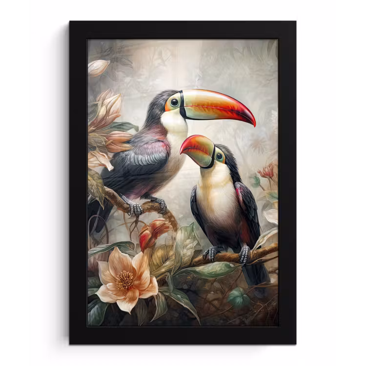 Toekan - Vogels - Bloemen - Jungle fotolijst zwart zonder passe partout klein -3d