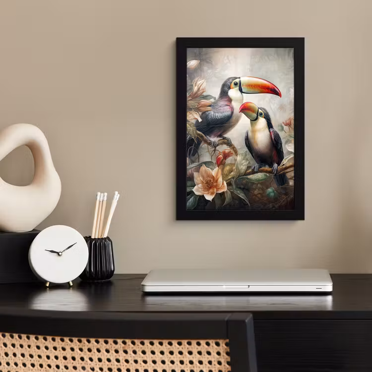Toekan - Vogels - Bloemen - Jungle fotolijst zwart zonder passe partout klein -sfeer1