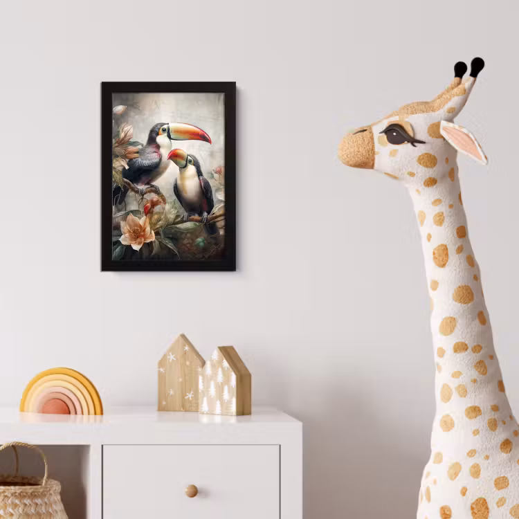 Toekan - Vogels - Bloemen - Jungle fotolijst zwart zonder passe partout klein -usfeer4_kinderkamer