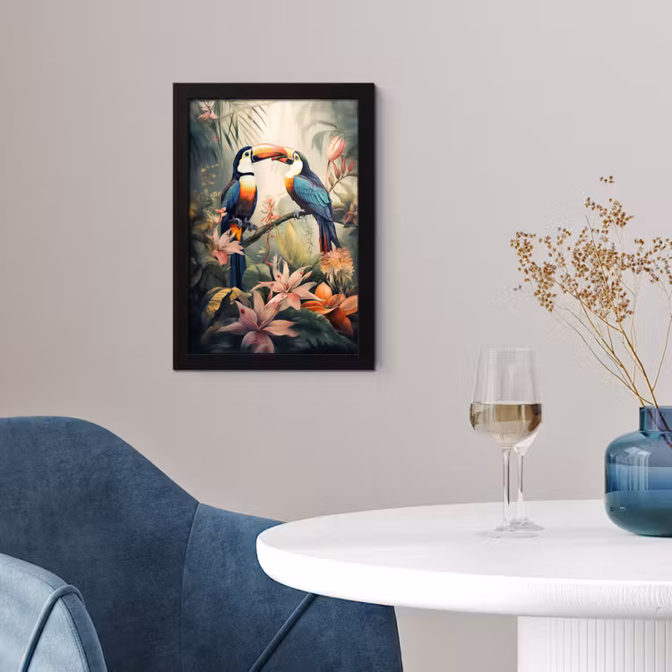 Toekan - Vogels - Bloemen - Natuur - Jungle fotolijst zwart zonder passe partout klein -sfeer4