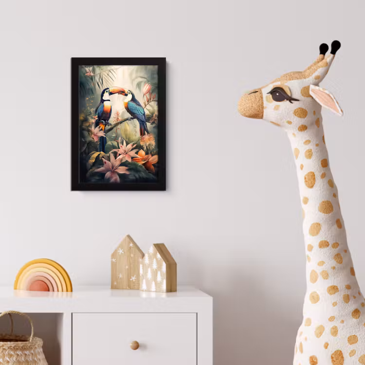 Toekan - Vogels - Bloemen - Natuur - Jungle fotolijst zwart zonder passe partout klein -usfeer4_kinderkamer