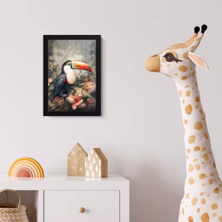 Toekan - Vogels - Bloemen - Planten - Tropisch fotolijst zwart zonder passe partout klein -usfeer4_kinderkamer