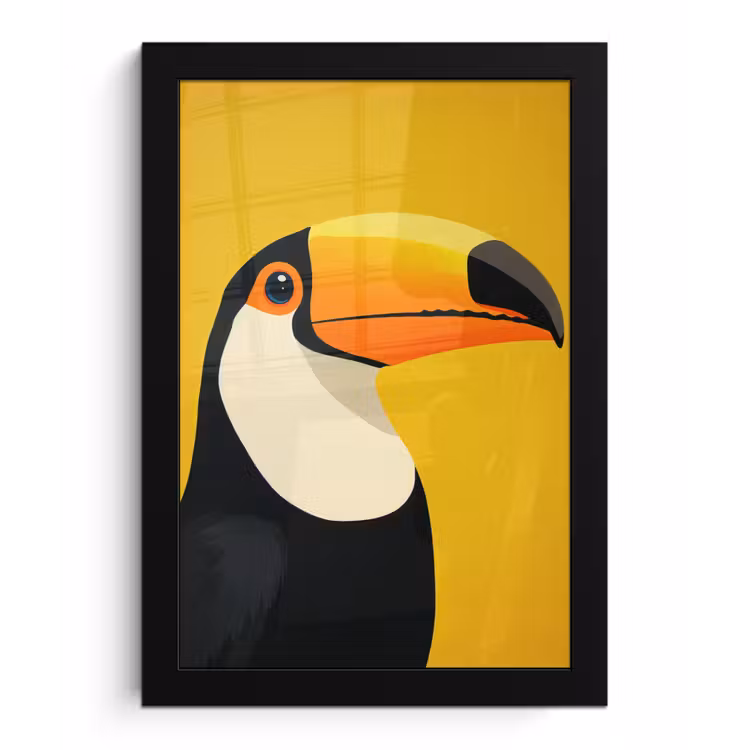 Toekan - Minimalistisch - Snavel - Oranje fotolijst zwart zonder passe partout klein -3d