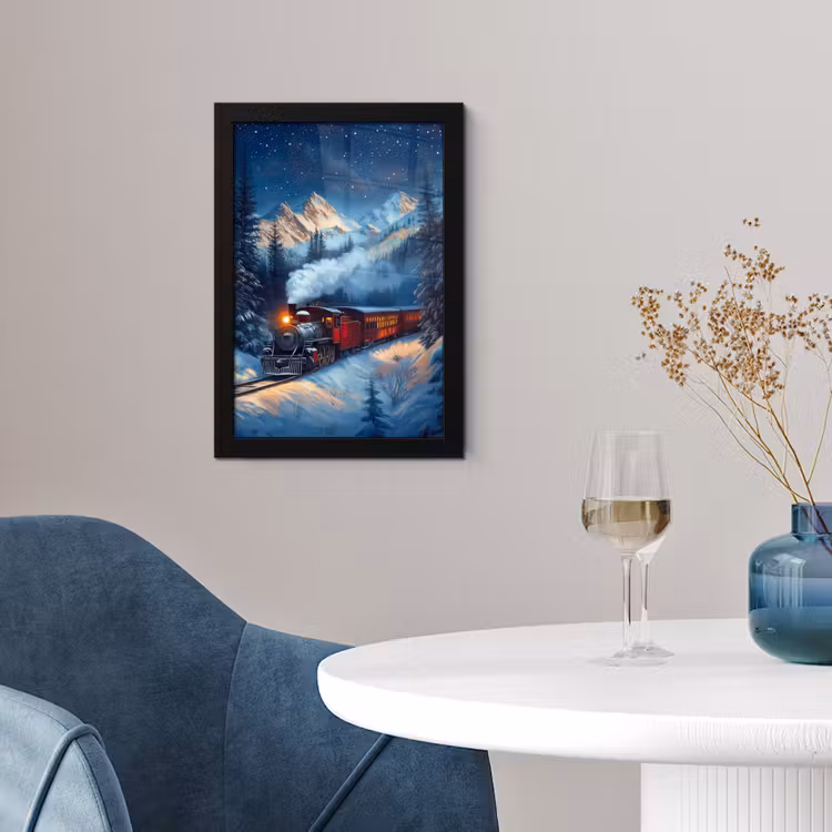 Trein - Kerst - Sneeuw - Kersttrein fotolijst zwart zonder passe partout klein -sfeer4