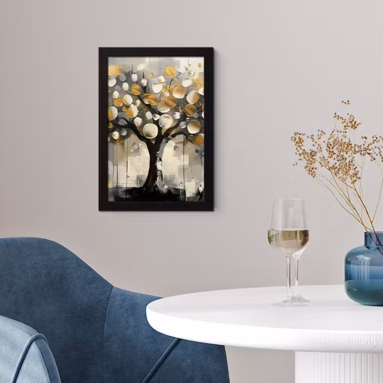 Boom - Abstract - Beige - Goud - Zwart fotolijst zwart zonder passe partout klein -sfeer4