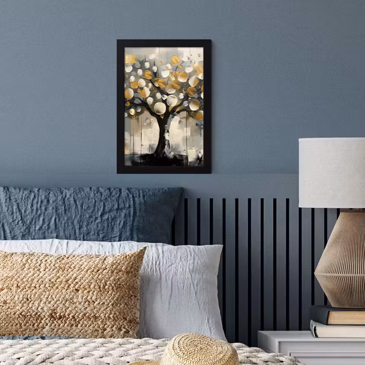 Boom - Abstract - Beige - Goud - Zwart fotolijst zwart zonder passe partout klein -sfeer3