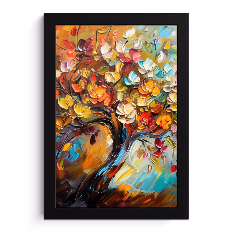 Boom - Abstract - Kleurrijk - Bloemen fotolijst zwart zonder passe partout klein -3d