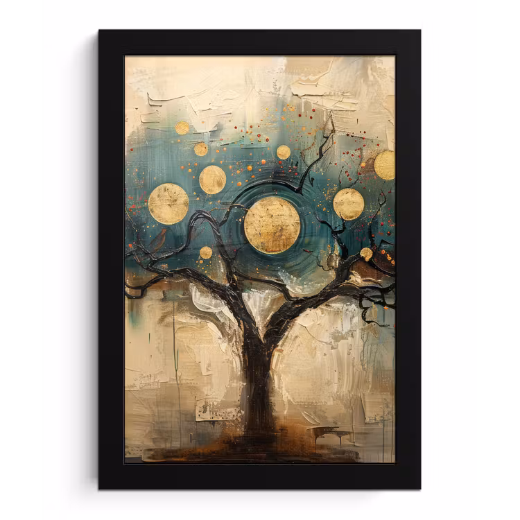 Boom - Kunst - Maan - Watercolor fotolijst zwart zonder passe partout klein -3d