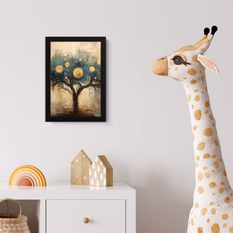 Boom - Kunst - Maan - Watercolor fotolijst zwart zonder passe partout klein -usfeer4_kinderkamer