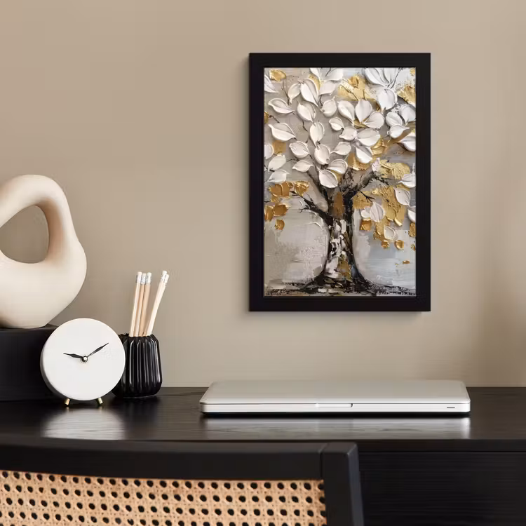 Boom - Beige - Grijs - Goud - Abstract fotolijst zwart zonder passe partout klein -sfeer1