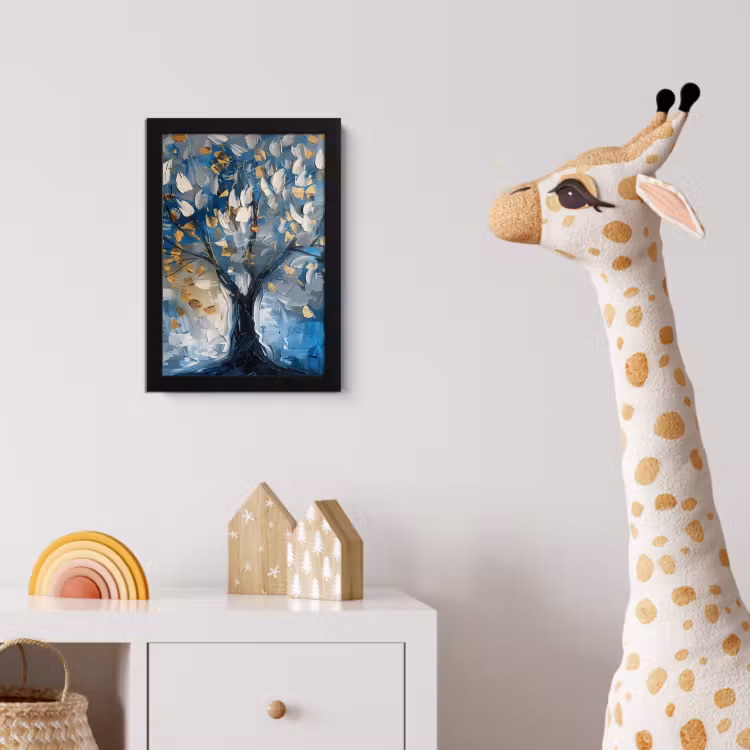 Boom - Blauw - Goud - Abstract fotolijst zwart zonder passe partout klein -usfeer4_kinderkamer