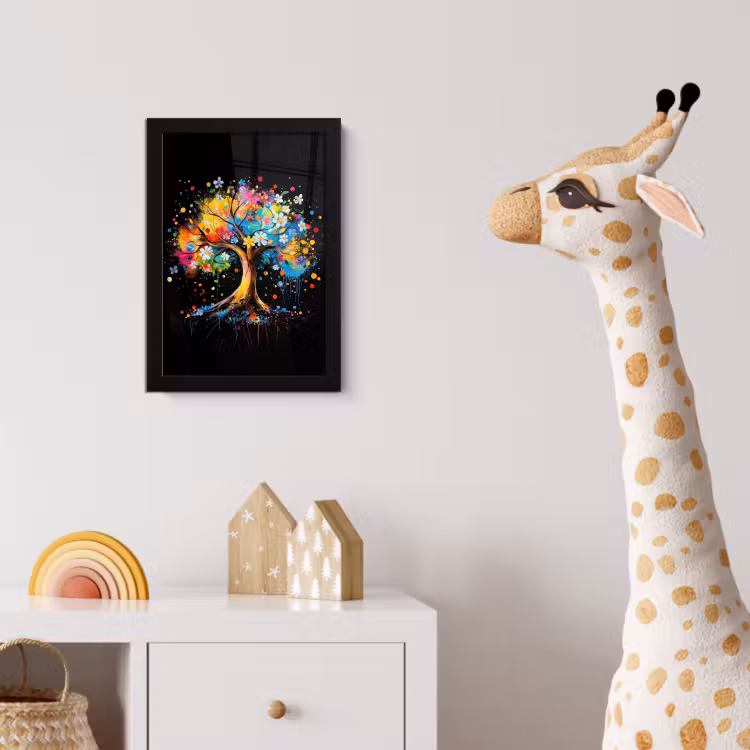 Boom - Kleurrijk - Bloemen - Zwart fotolijst zwart zonder passe partout klein -usfeer4_kinderkamer