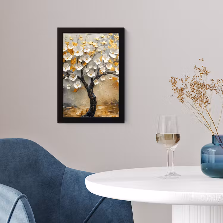 Boom - Bloemen - Goud - Beige fotolijst zwart zonder passe partout klein -sfeer4