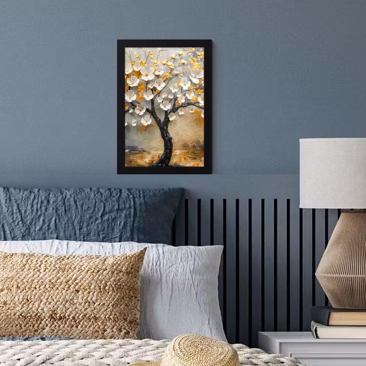 Boom - Bloemen - Goud - Beige fotolijst zwart zonder passe partout klein -sfeer3