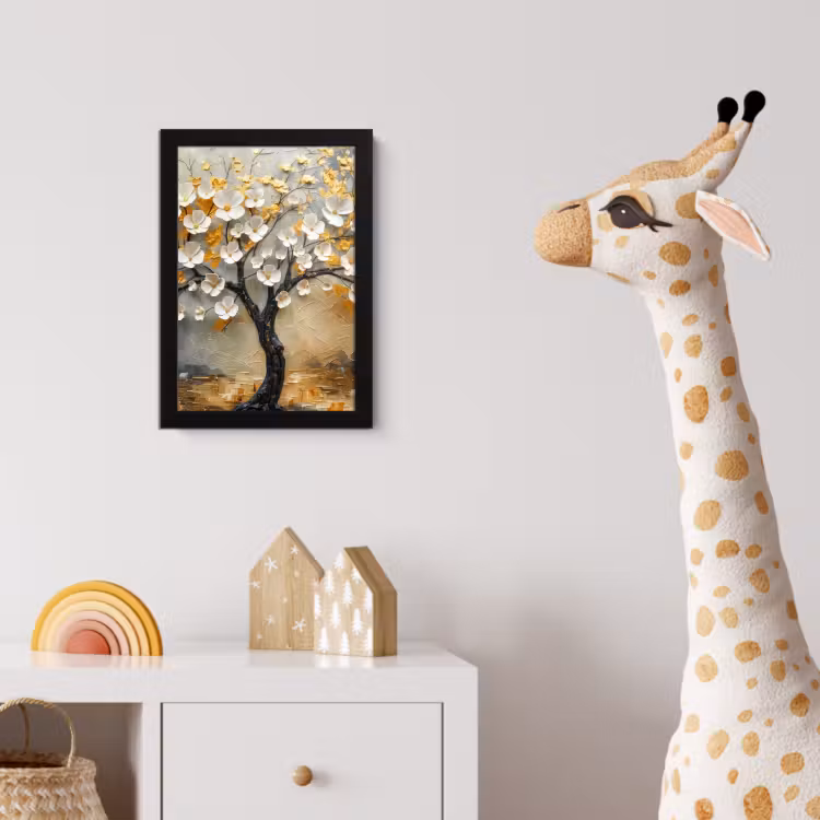 Boom - Bloemen - Goud - Beige fotolijst zwart zonder passe partout klein -usfeer4_kinderkamer