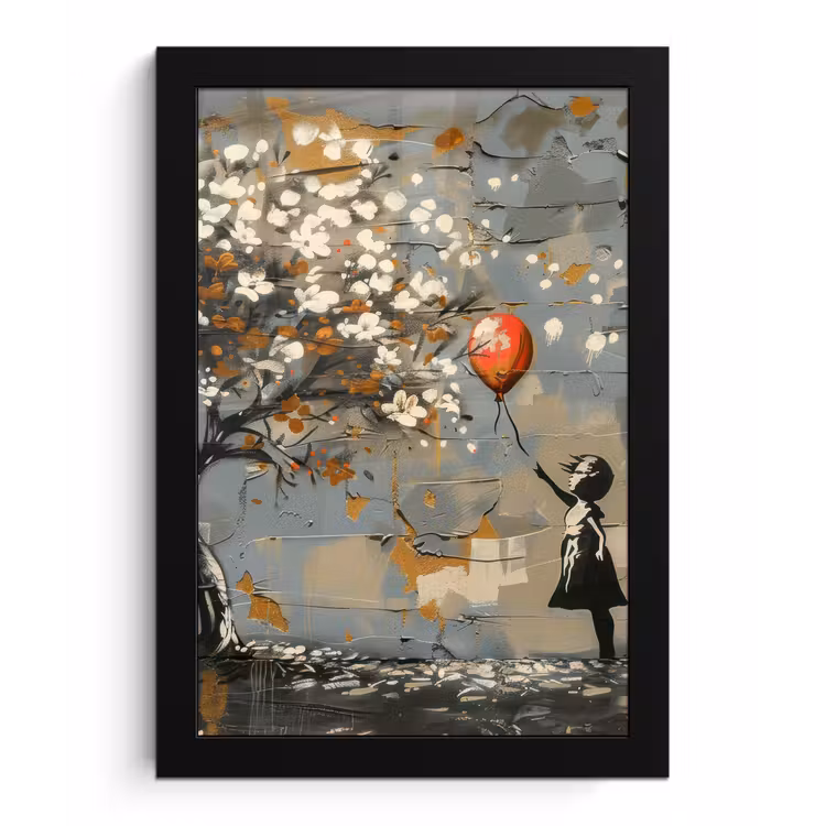 Boom - Graffiti - Banksy Style - Balloon Girl fotolijst zwart zonder passe partout klein -3d
