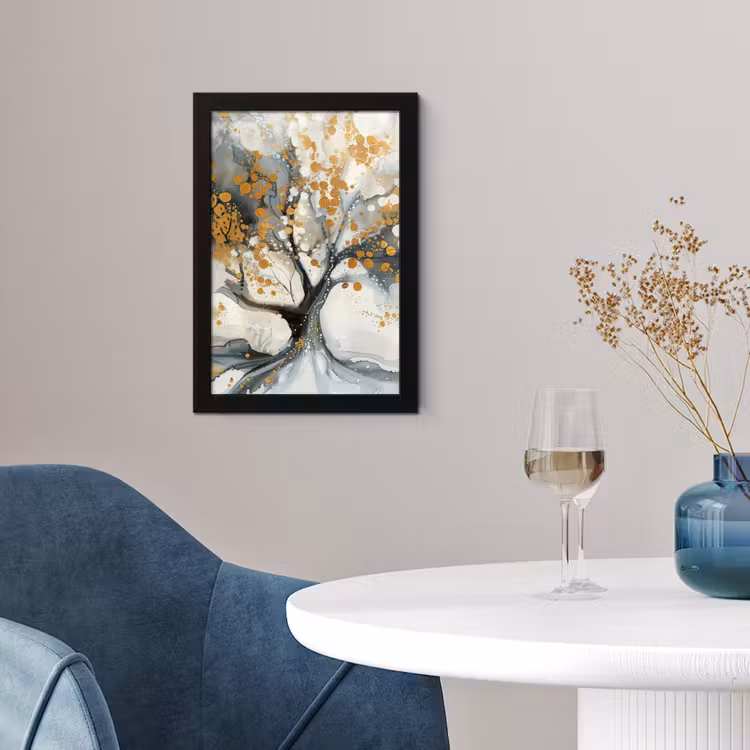 Boom - Modern - Abstract - Goud - Zwart - Wit fotolijst zwart zonder passe partout klein -sfeer4