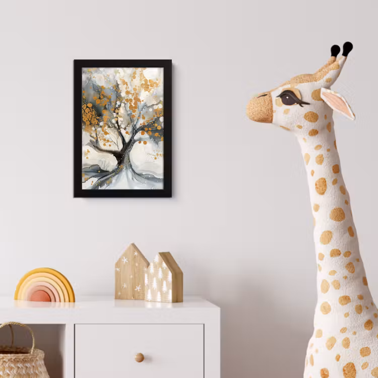 Boom - Modern - Abstract - Goud - Zwart - Wit fotolijst zwart zonder passe partout klein -usfeer4_kinderkamer