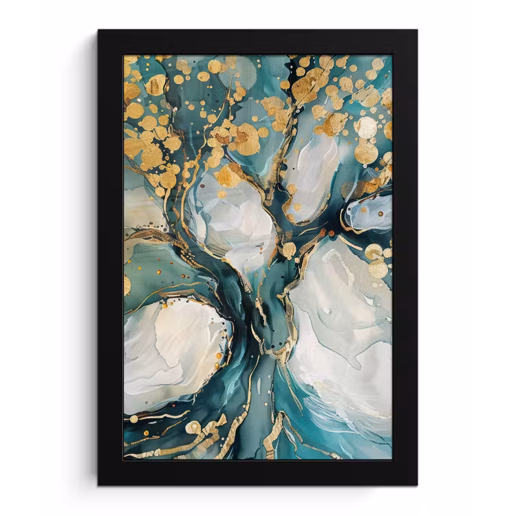 Boom - Modern - Verflook - Turquoise - Goud fotolijst zwart zonder passe partout klein -3d