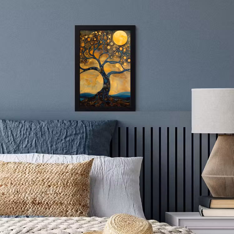 Boom - Maan - Bloemen - Goud - Kunst fotolijst zwart zonder passe partout klein -sfeer3