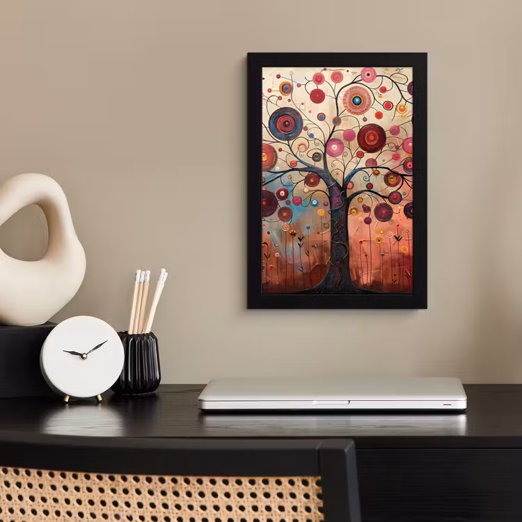 Levensboom - Bloemen - Roze - Hippie - Kunst fotolijst zwart zonder passe partout klein -sfeer1