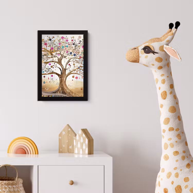 Levensboom - Goud - Kleurrijk - Abstract - Aesthetic fotolijst zwart zonder passe partout klein -usfeer4_kinderkamer