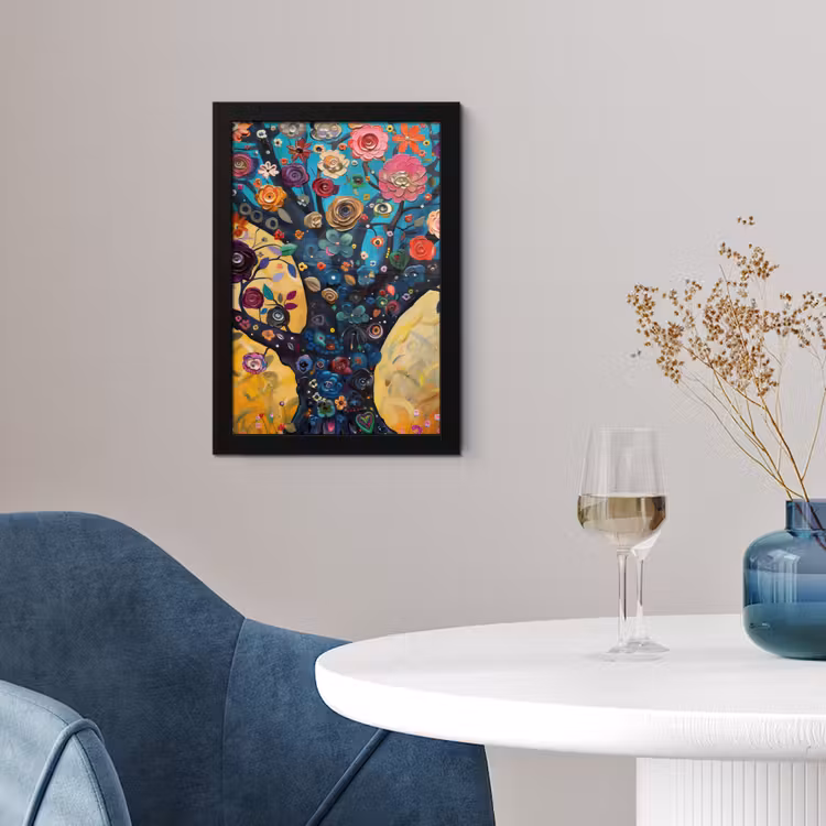 Boom - Levensboom - Kleurrijk - Bloemen - Modern fotolijst zwart zonder passe partout klein -sfeer4