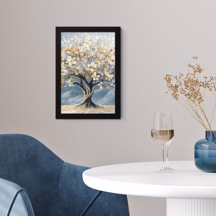 Boom - Winter - Levensboom - Modern - Goud fotolijst zwart zonder passe partout klein -sfeer4