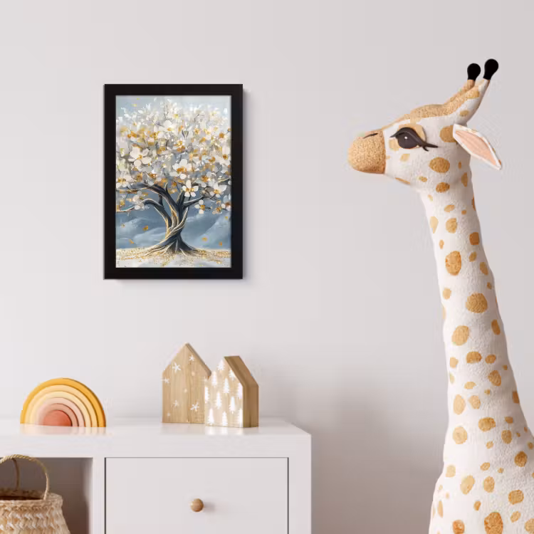 Boom - Winter - Levensboom - Modern - Goud fotolijst zwart zonder passe partout klein -usfeer4_kinderkamer