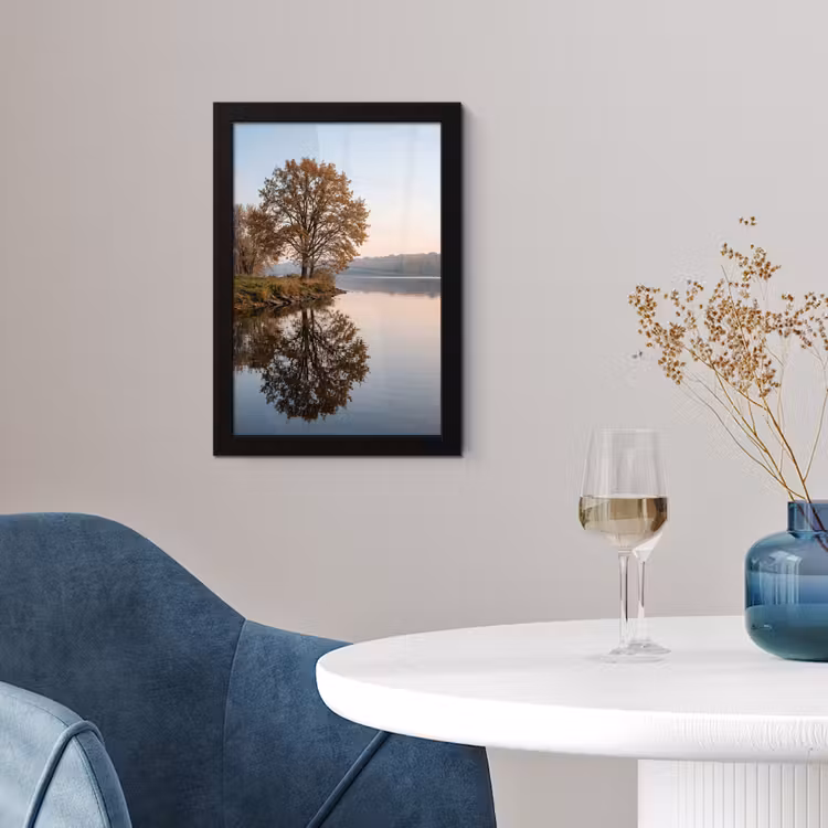 Bomen - Reflectie - Water - Zonsopgang - Serene fotolijst zwart zonder passe partout klein -sfeer4