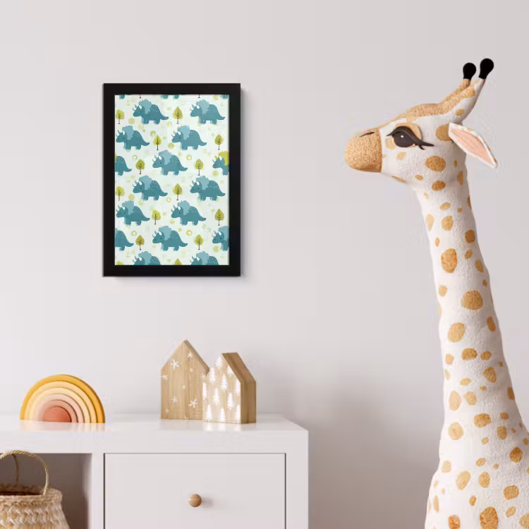 Triceratop - Blauw - Stippen - Boompjes fotolijst zwart zonder passe partout klein -usfeer4_kinderkamer