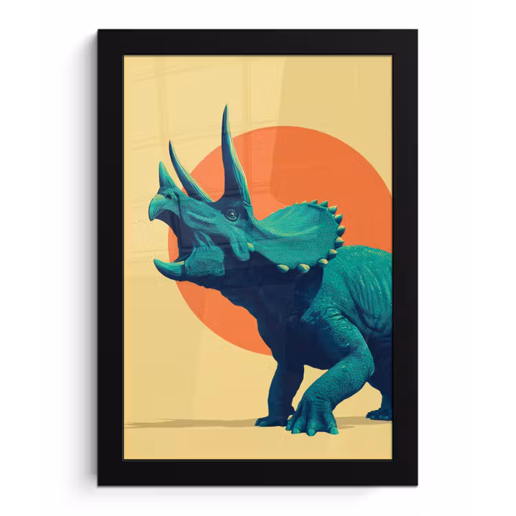 Triceratops - Cirkel - Oranje - Hoorns fotolijst zwart zonder passe partout klein -3d