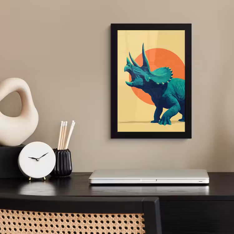 Triceratops - Cirkel - Oranje - Hoorns fotolijst zwart zonder passe partout klein -sfeer1