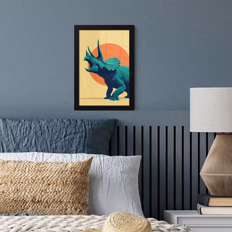 Triceratops - Cirkel - Oranje - Hoorns fotolijst zwart zonder passe partout klein -sfeer3