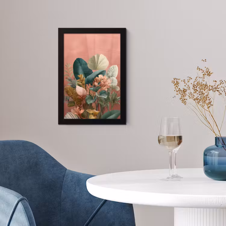 Tropische bladeren - Bloemen - Roze - groen fotolijst zwart zonder passe partout klein -sfeer4