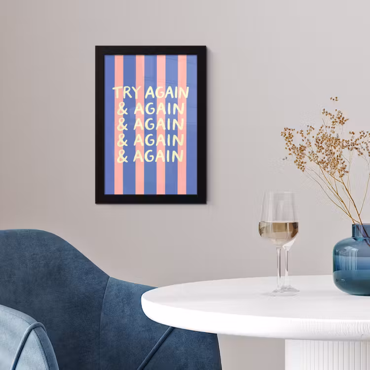 Try again - Strepen - Roze - Verticaal - Blauw fotolijst zwart zonder passe partout klein -sfeer4