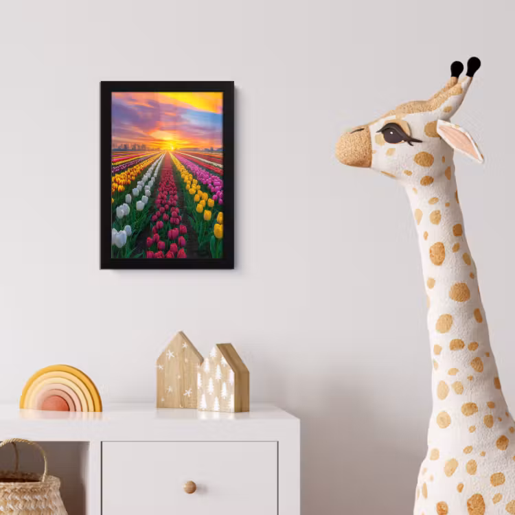Tulpenveld - Zonsondergang - Kleurrijk fotolijst zwart zonder passe partout klein -usfeer4_kinderkamer
